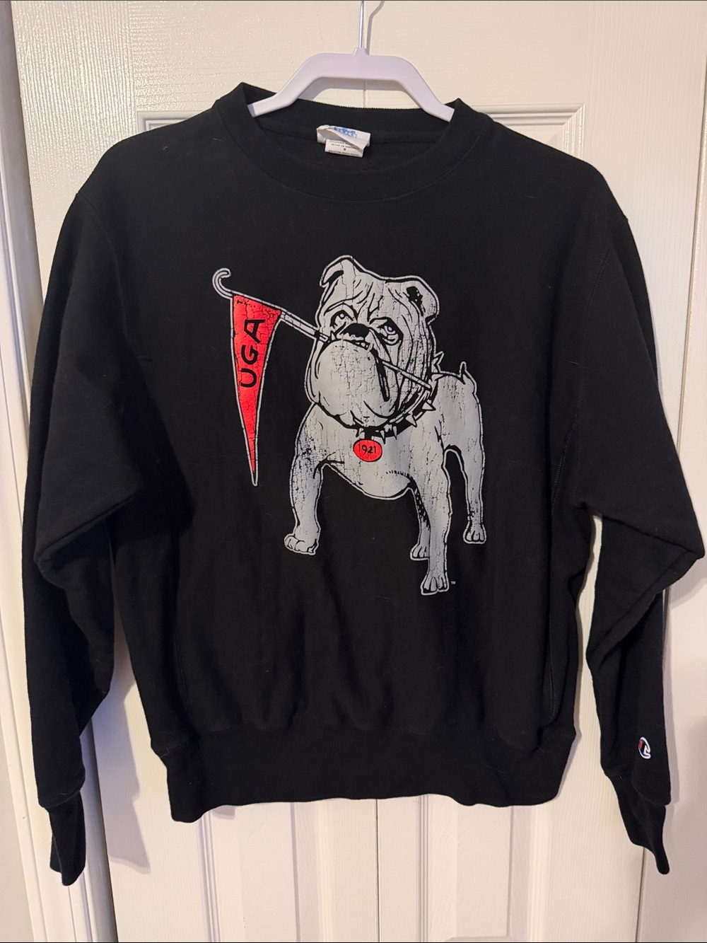 Champion Black Bulldog Graphic Crewneck with Red UGA Pennant